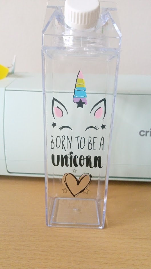 Milk Carton Water Bottle - Born to be a Unicorn - Unique Drinks Bottle