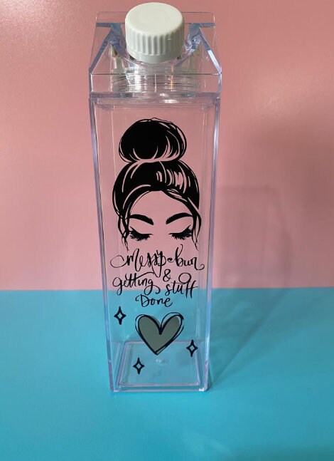 Milk Carton Water Bottle - Messy Bun - Boss Babe Unique Drinks Bottle