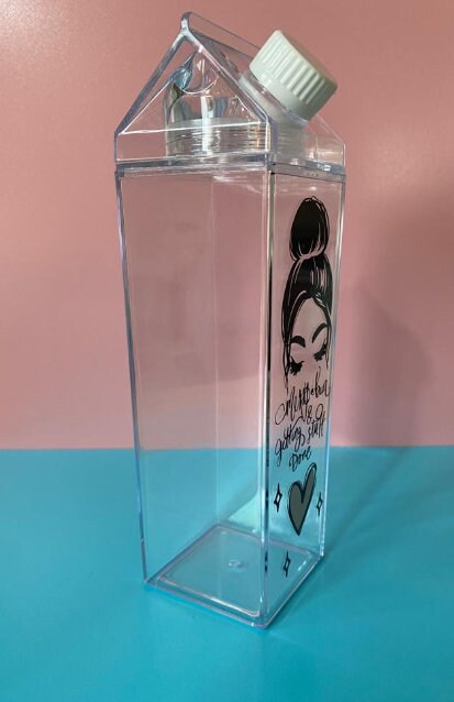 Milk Carton Water Bottle - Messy Bun - Boss Babe Unique Drinks Bottle