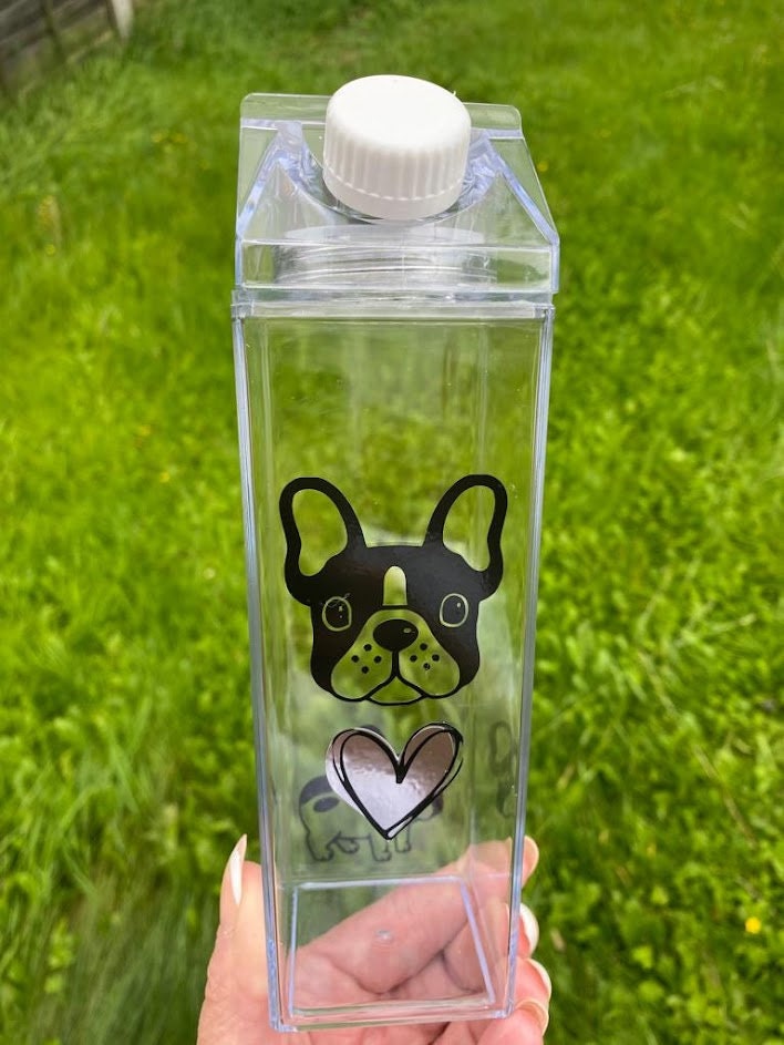 Milk Carton Water Bottle - French Bulldog - Unique Frenchie Drinks Bottle