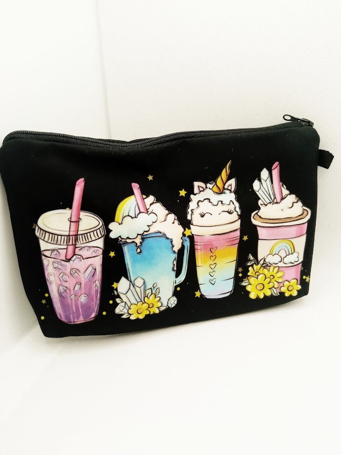 Unicorn Starbucks Style - Black Makeup Toiletry Travel Bag
