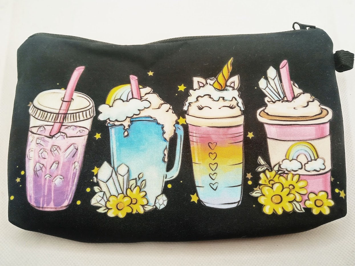 Unicorn Starbucks Style - Black Makeup Toiletry Travel Bag
