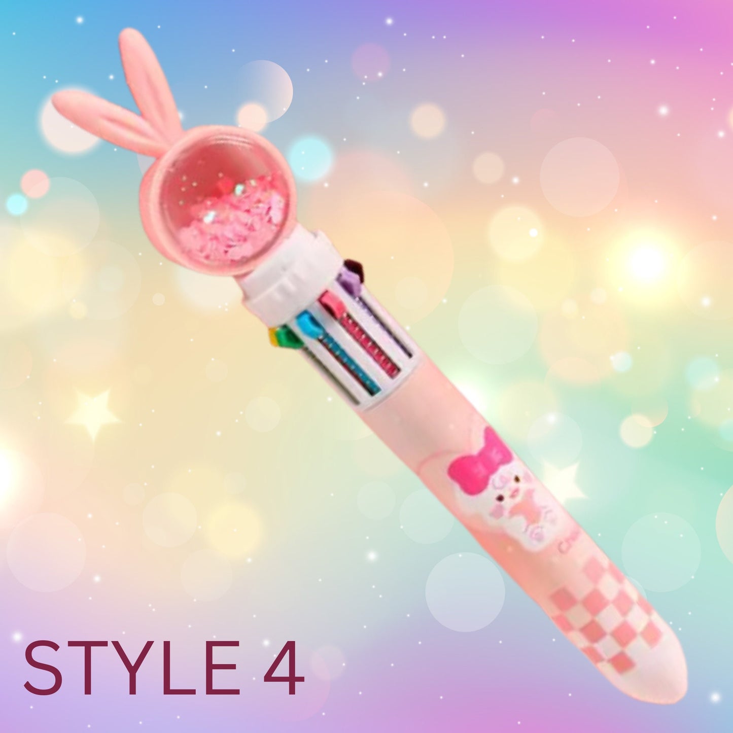 Glitter Bunny Ballpoint Pen - Kawaii Cartoon 10 in 1 Chunky Pen