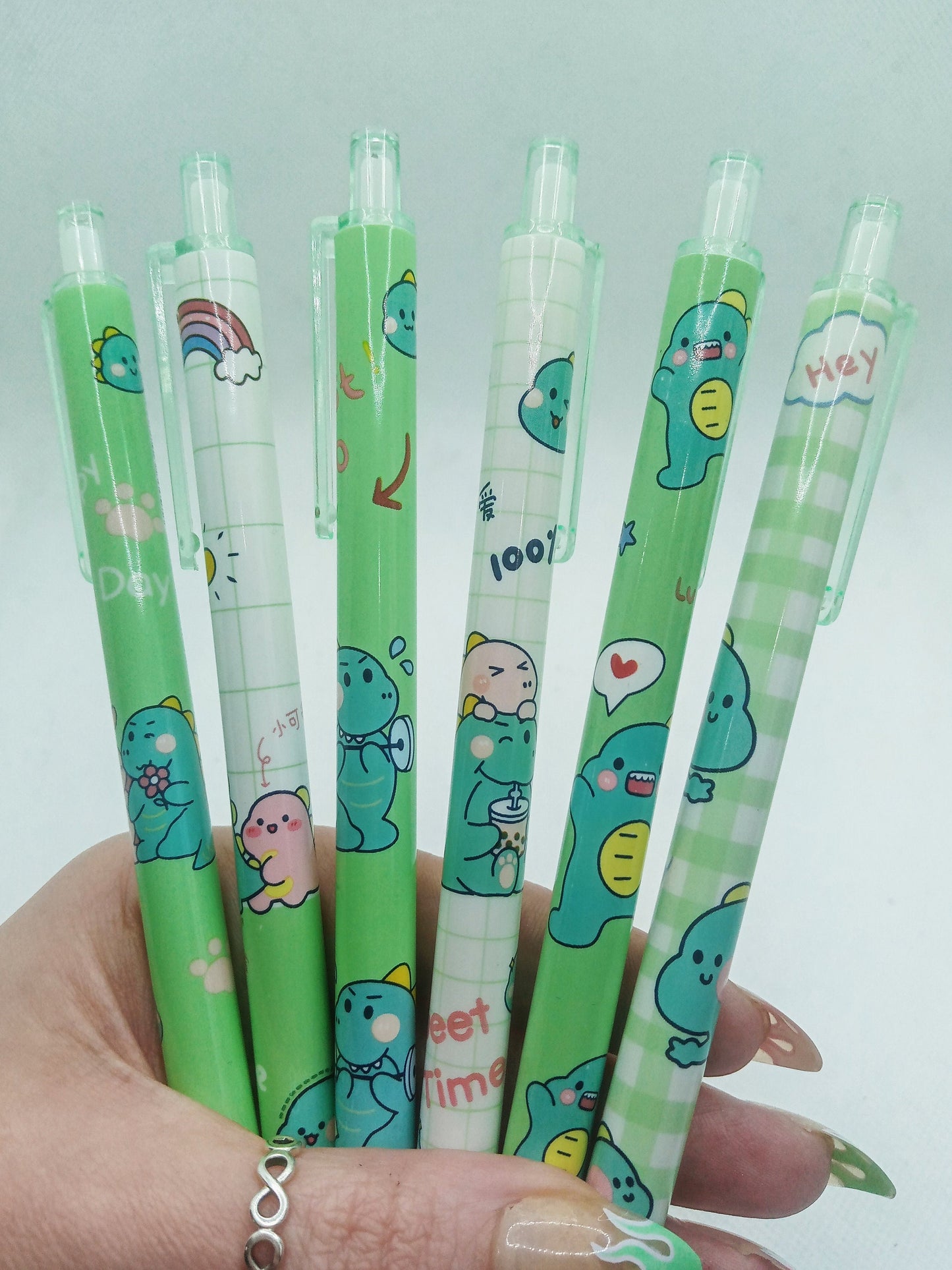 Green Dinosaur Gel Pens - Kawaii Cartoon Matcha Pens