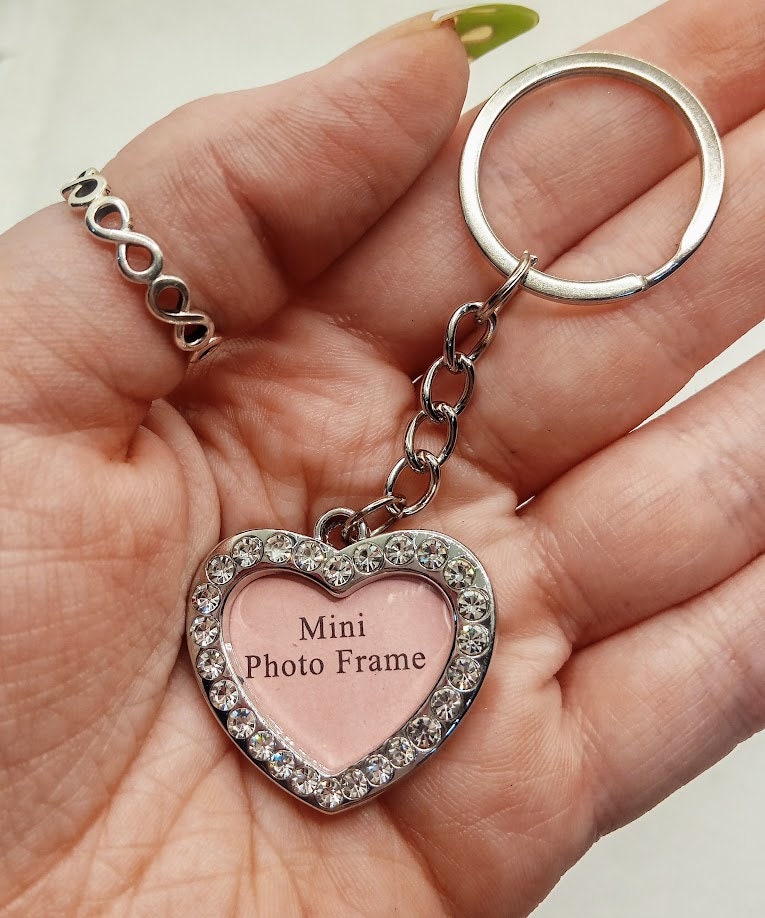 Rhinestone Heart Photo Keyring - Cute Love Key Chain