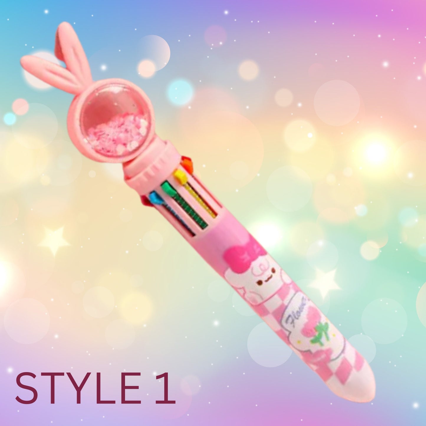 Glitter Bunny Ballpoint Pen - Kawaii Cartoon 10 in 1 Chunky Pen
