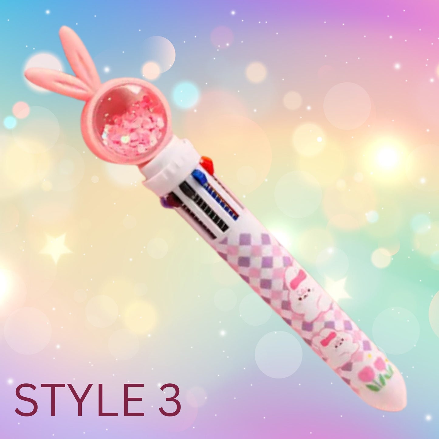 Glitter Bunny Ballpoint Pen - Kawaii Cartoon 10 in 1 Chunky Pen