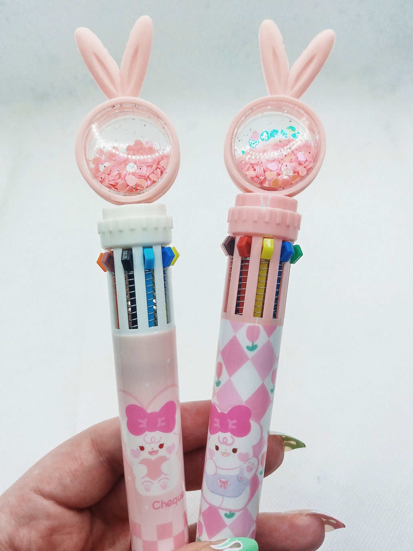 Glitter Bunny Ballpoint Pen - Kawaii Cartoon 10 in 1 Chunky Pen