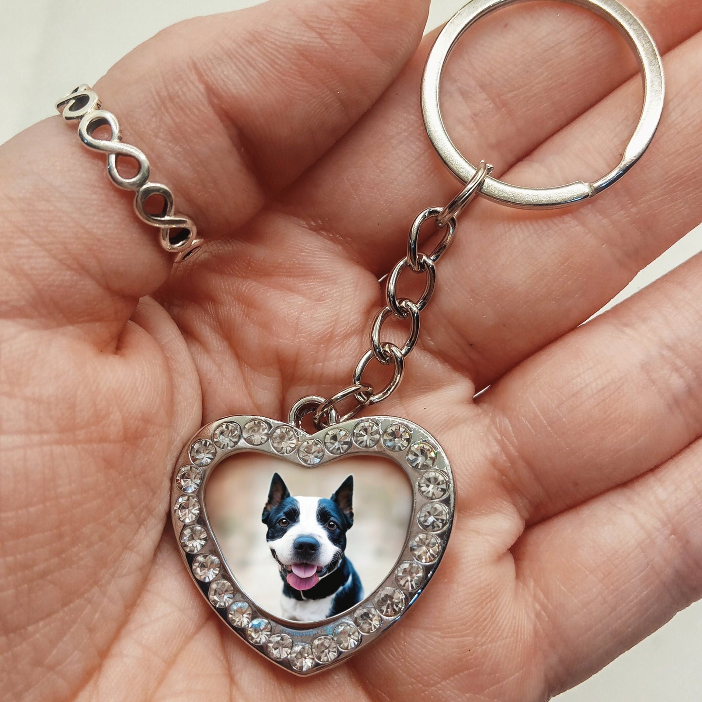 Rhinestone Heart Photo Keyring - Cute Love Key Chain