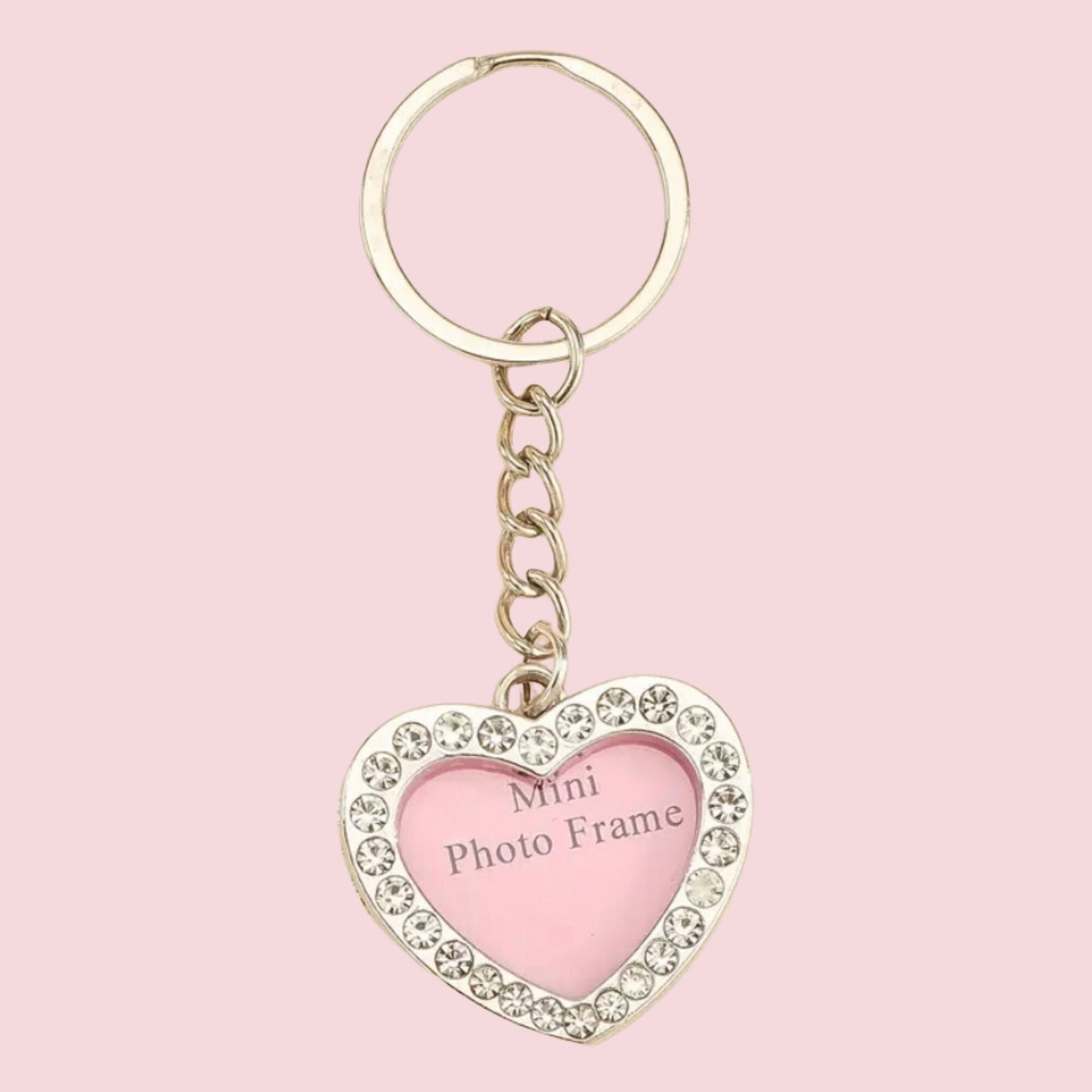 Rhinestone Heart Photo Keyring - Cute Love Key Chain