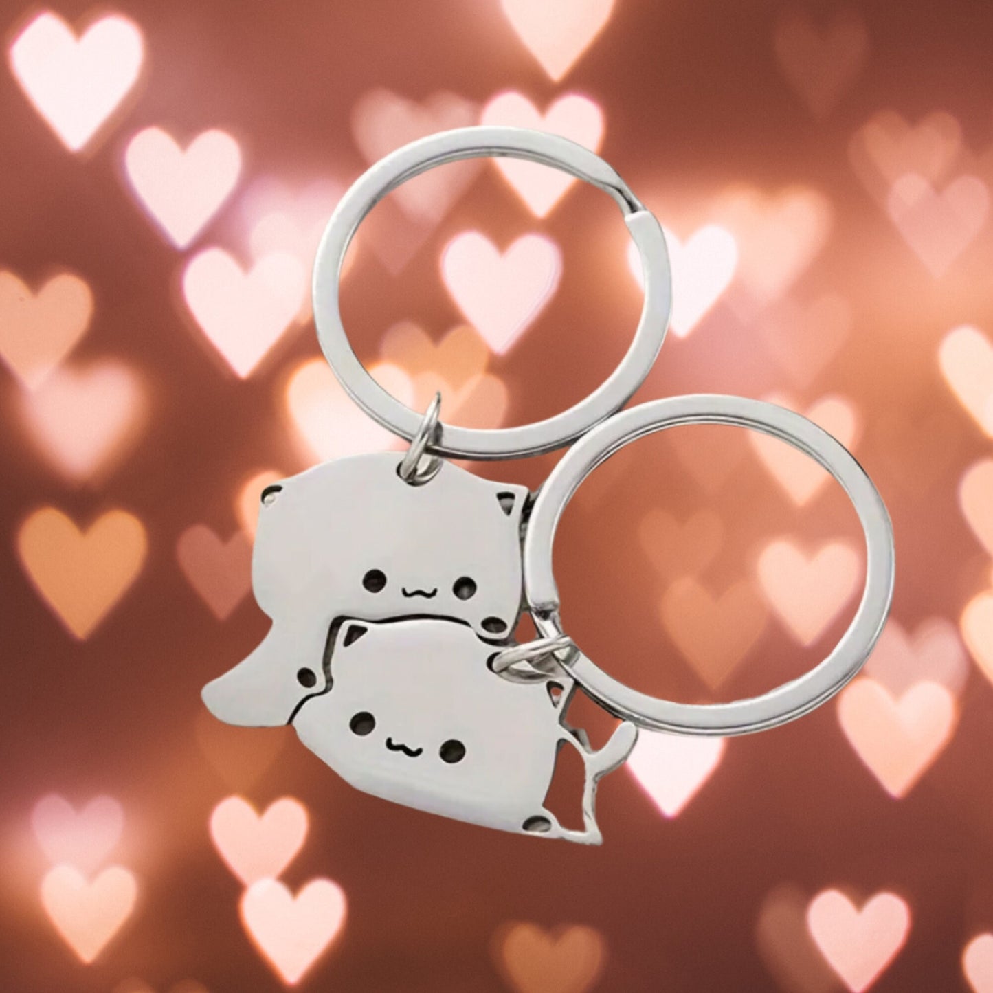 Couples Keyrings - Cute Cuddle Cats Key Chain Duo