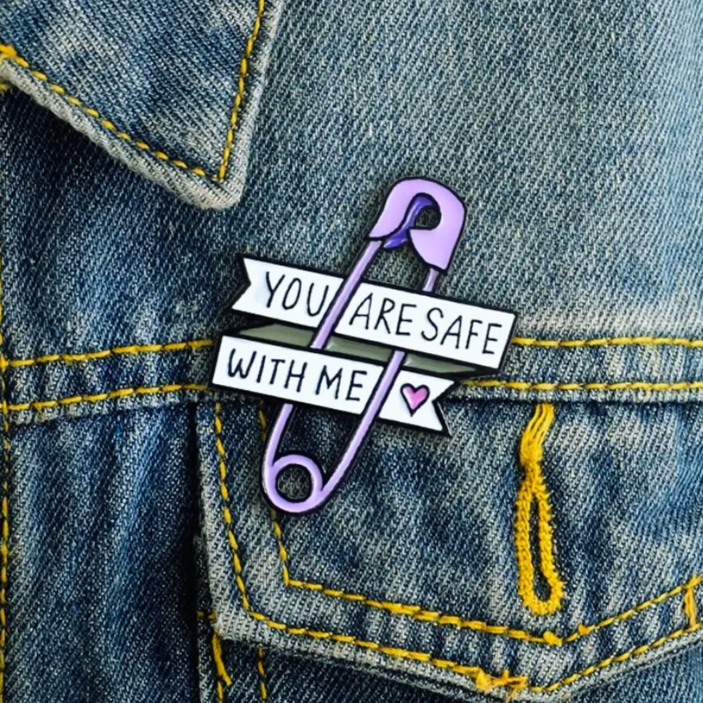 Safe With Me Pin Badge - Cute Positive Pin Badge