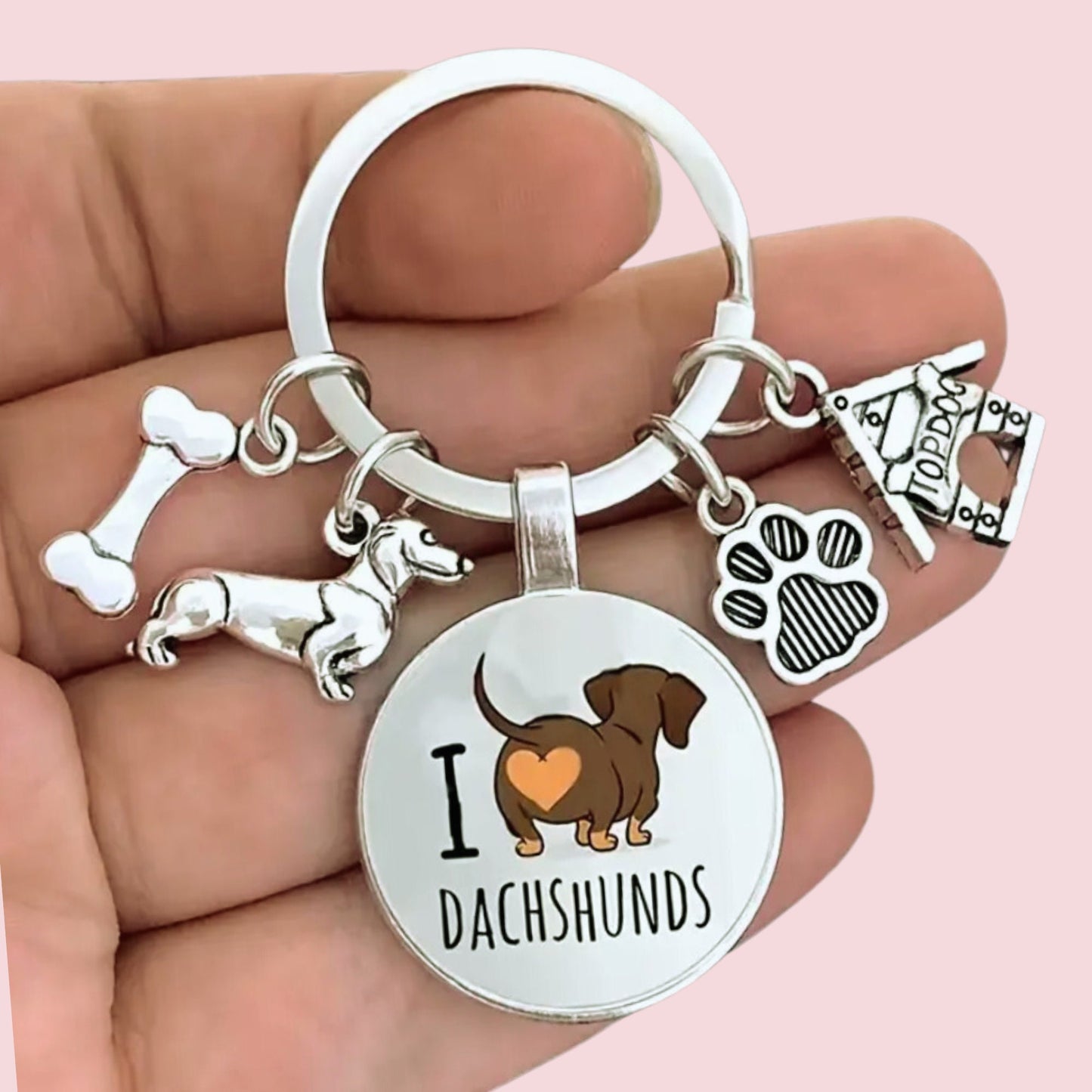 I Love Dachshunds Keyring - Dog Lover Key Chain Charms