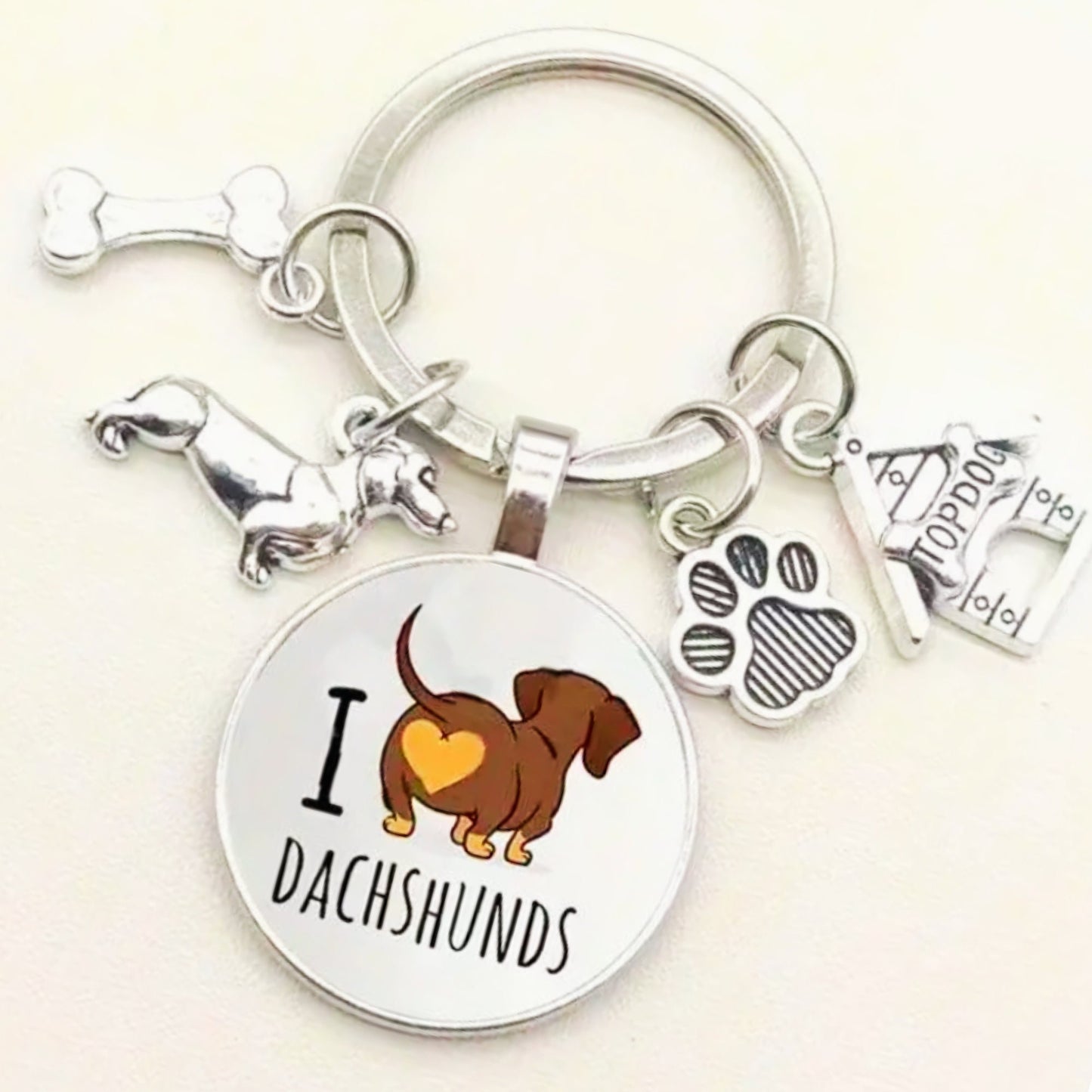 I Love Dachshunds Keyring - Dog Lover Key Chain Charms
