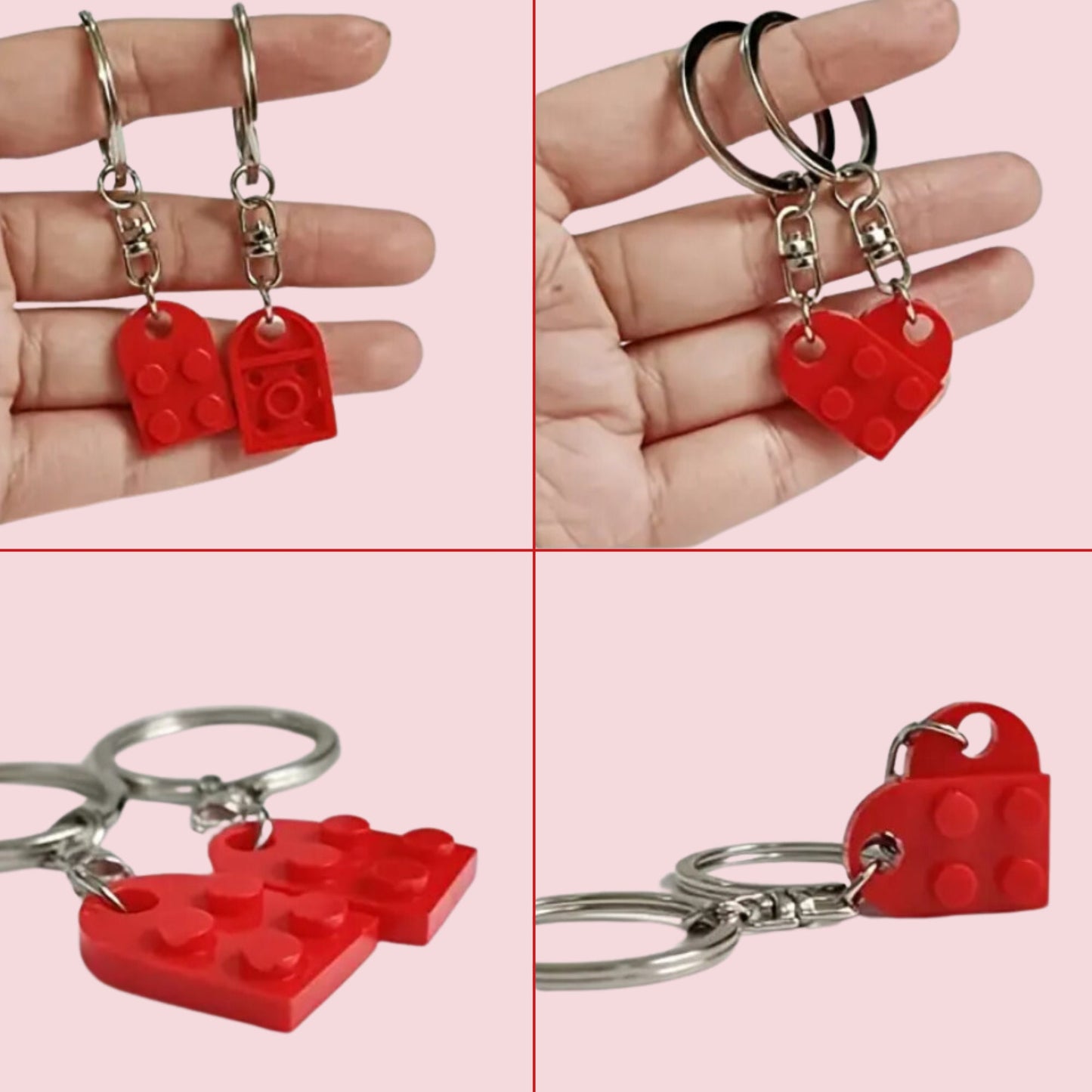 Couples Keyrings - Lego Heart Key Chain Duo