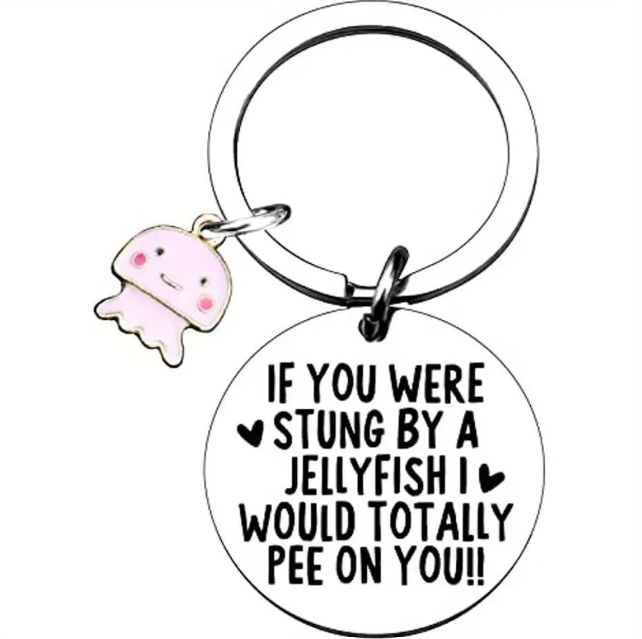 Jellyfish Slogan Pom Pom Keyring - Funny Key Chain Gift