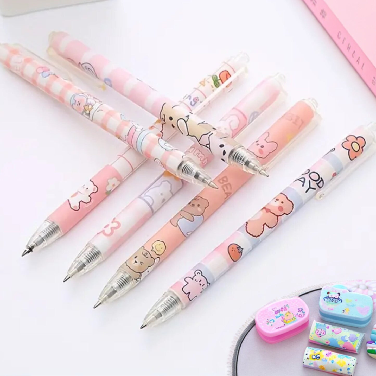 Cartoon Bear Gel Pens - Pink Kawaii Cartoon Bear Pens