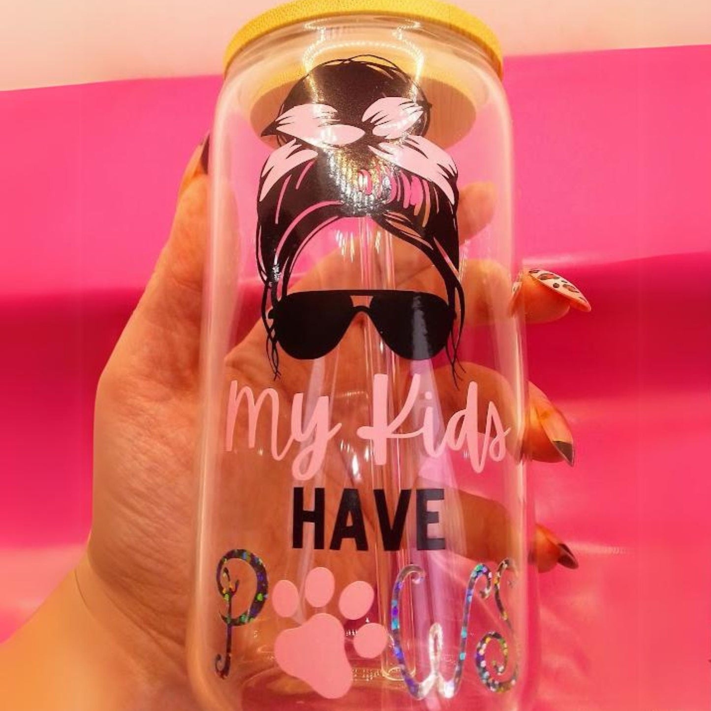 My Kids Have Paws Glass Tumbler - Dog Mom Drinks Cup Gift