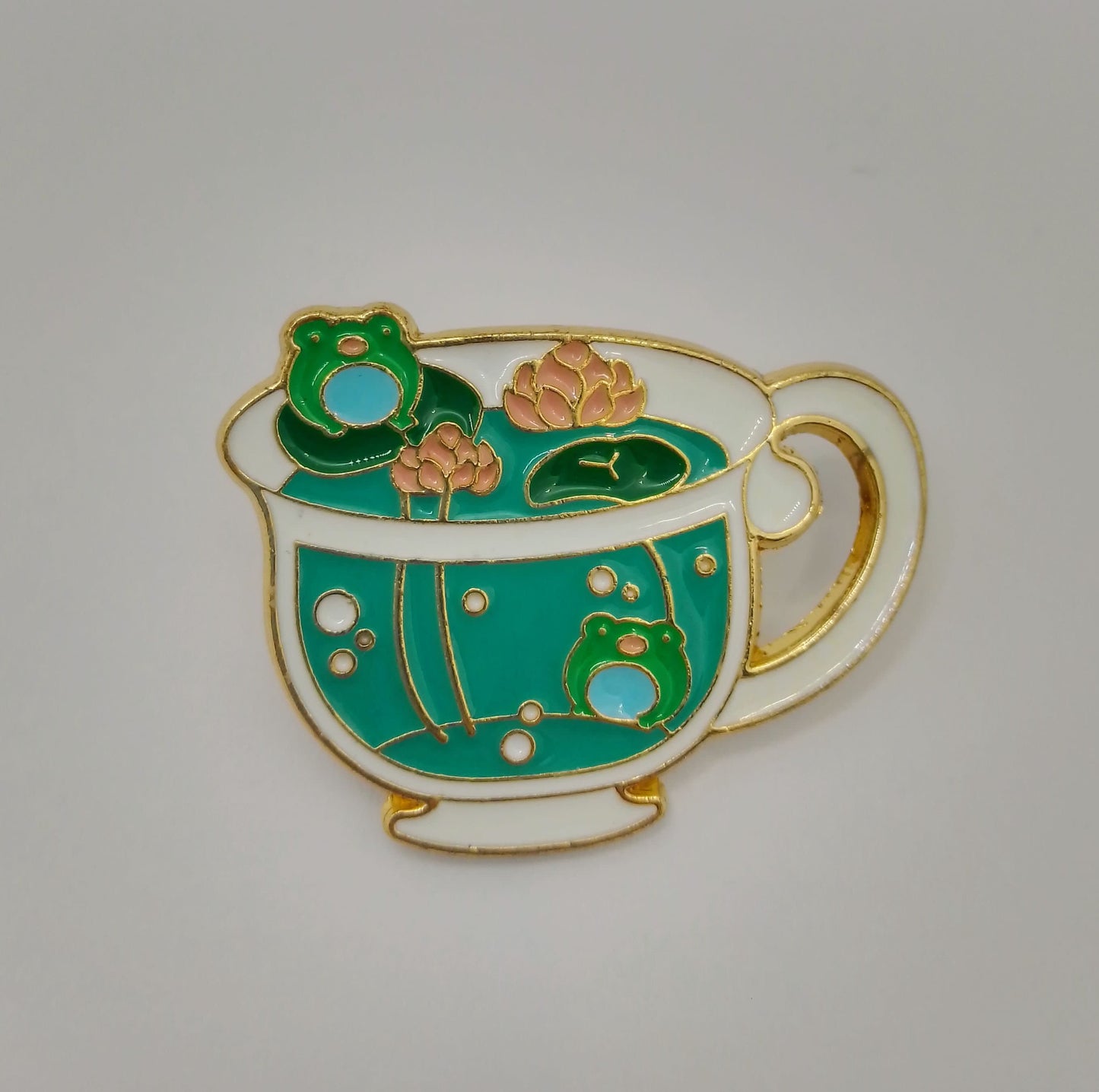 Frog Lotus Flower Tea Cup Pin Badge - Cute Cartoon Pin Badge