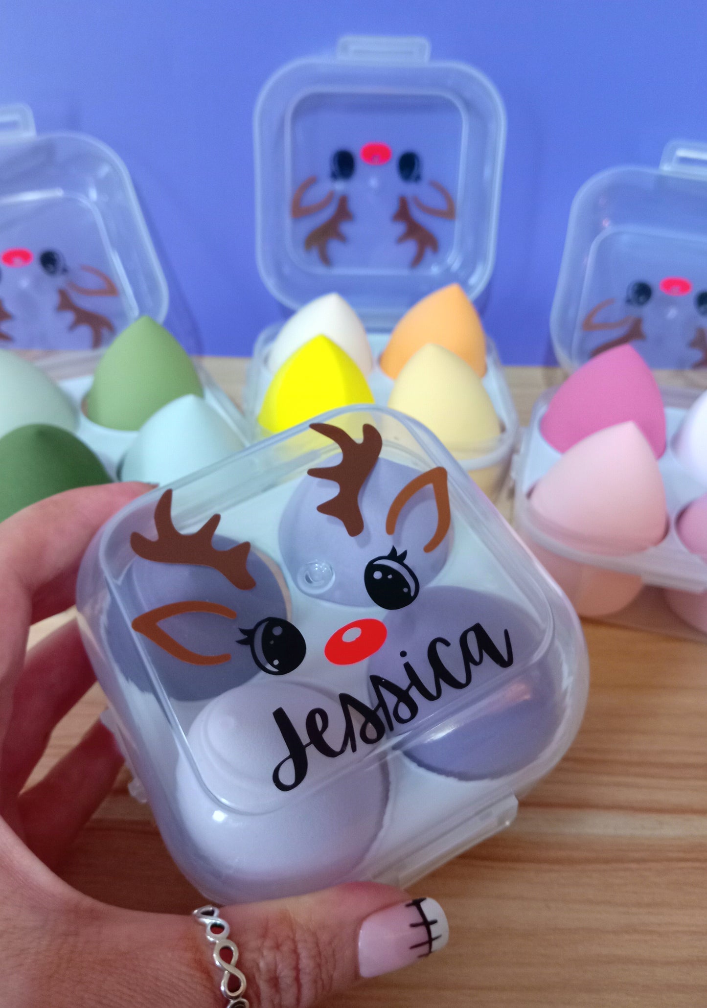 Christmas Reindeer Makeup Sponges - Personalised Makeup Sponge Gift Box