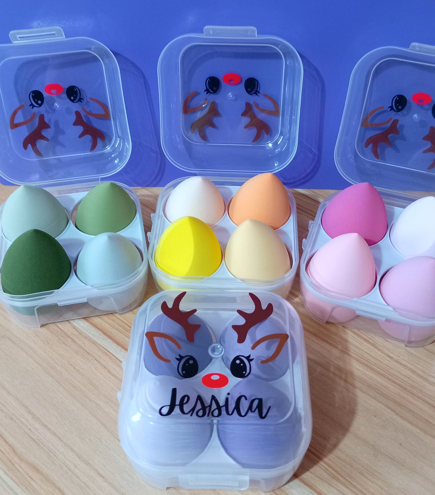 Christmas Reindeer Makeup Sponges - Personalised Makeup Sponge Gift Box