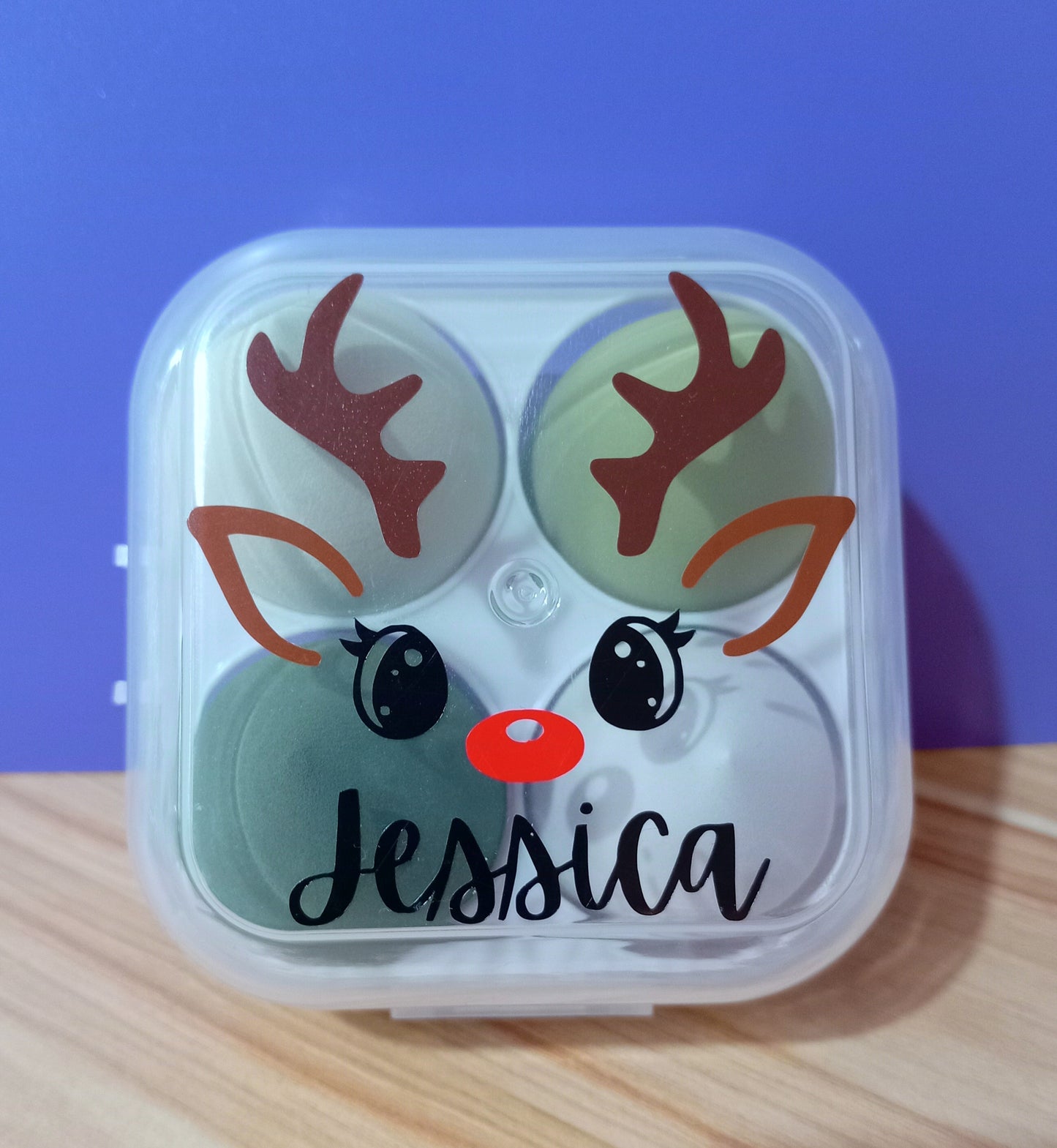 Christmas Reindeer Makeup Sponges - Personalised Makeup Sponge Gift Box