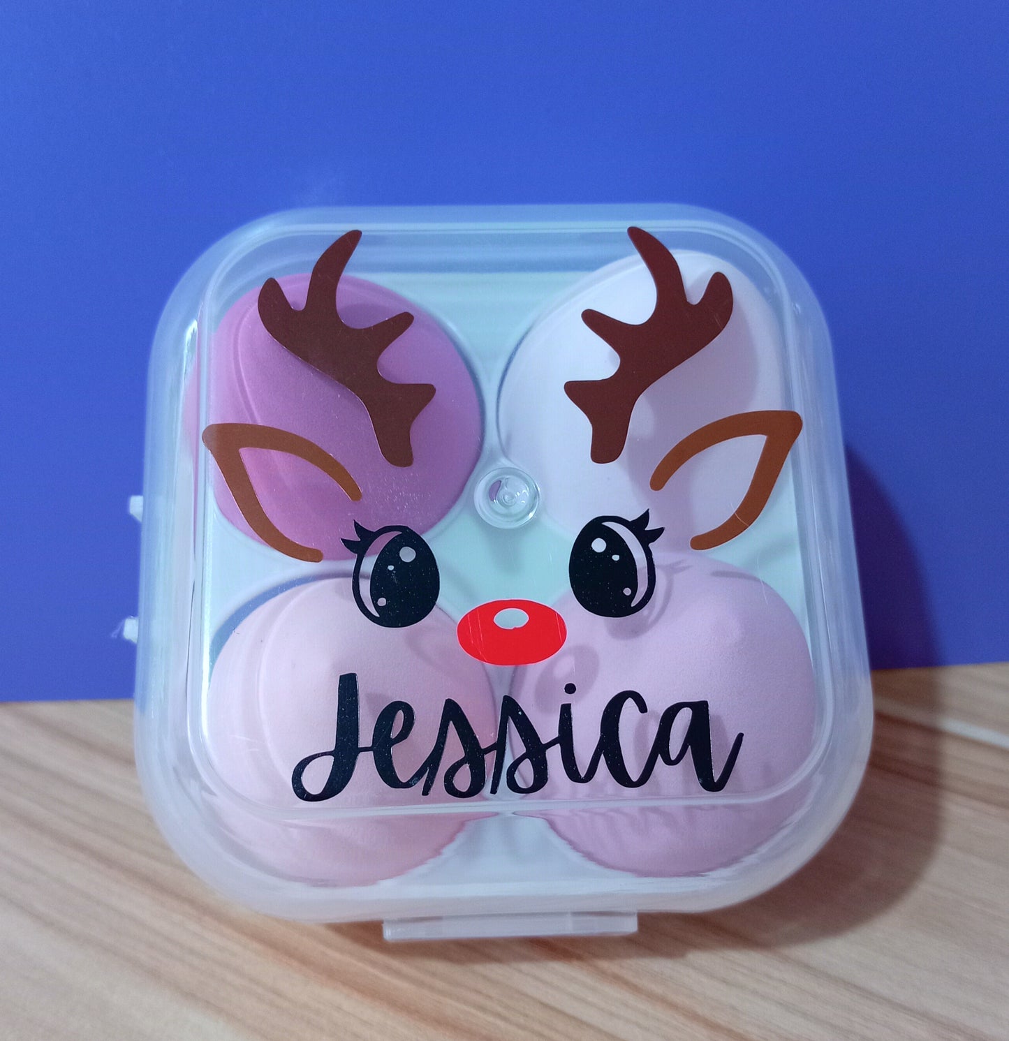 Christmas Reindeer Makeup Sponges - Personalised Makeup Sponge Gift Box