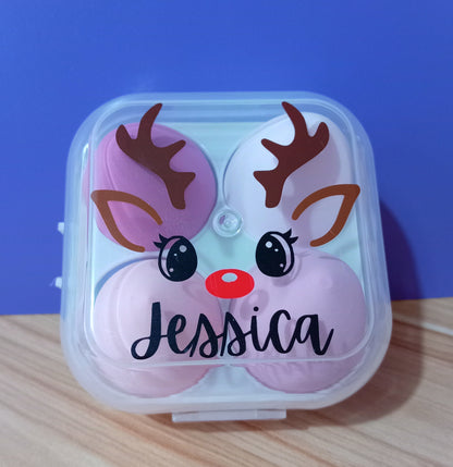 Christmas Reindeer Makeup Sponges - Personalised Makeup Sponge Gift Box