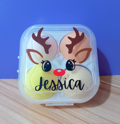 Christmas Reindeer Makeup Sponges - Personalised Makeup Sponge Gift Box