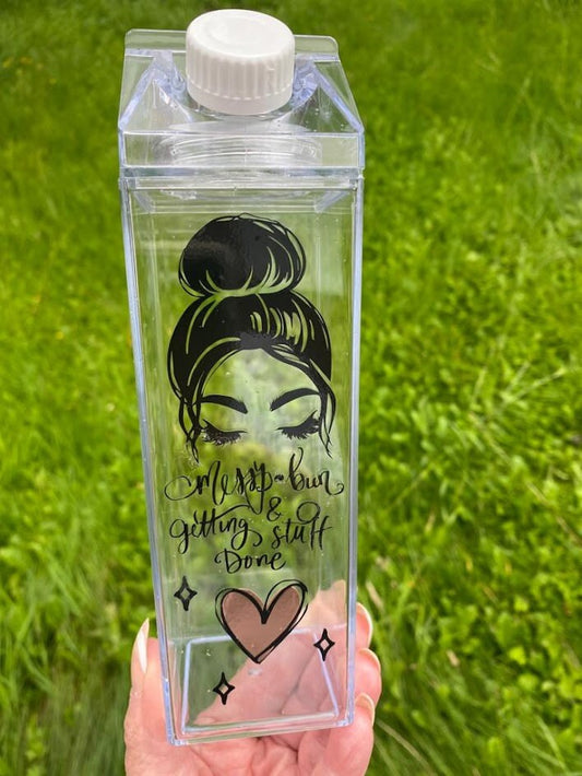 Milk Carton Water Bottle - Messy Bun - Boss Babe Unique Drinks Bottle