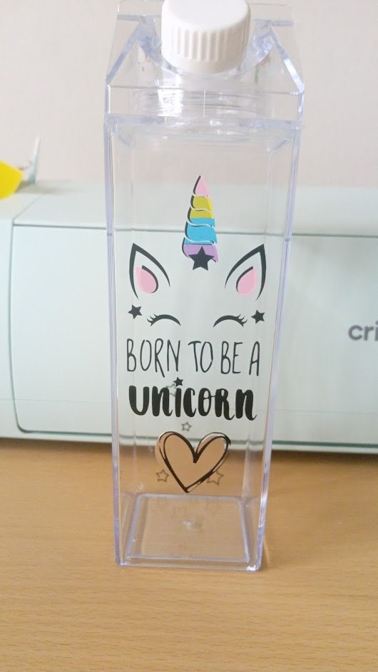 Milk Carton Water Bottle - Born to be a Unicorn - Unique Drinks Bottle