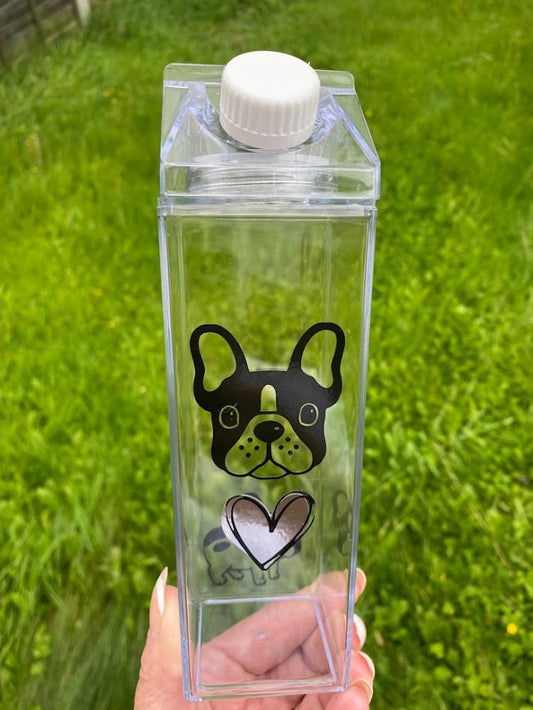 Milk Carton Water Bottle - French Bulldog - Unique Frenchie Drinks Bottle