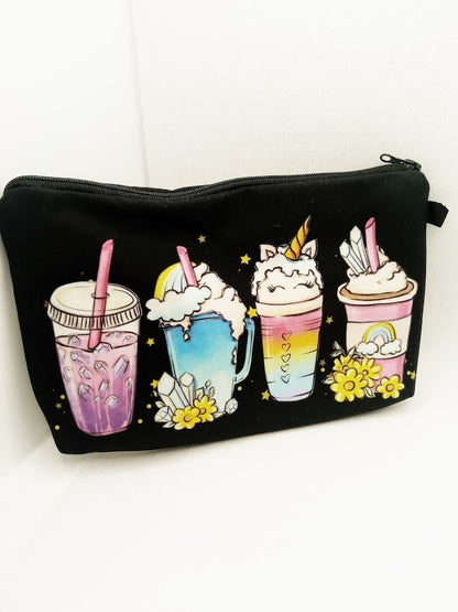 Unicorn Starbucks Style - Black Makeup Toiletry Travel Bag
