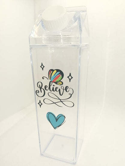 Milk Carton Water Bottle - Butterfly Believe - Unique Drinks Bottle