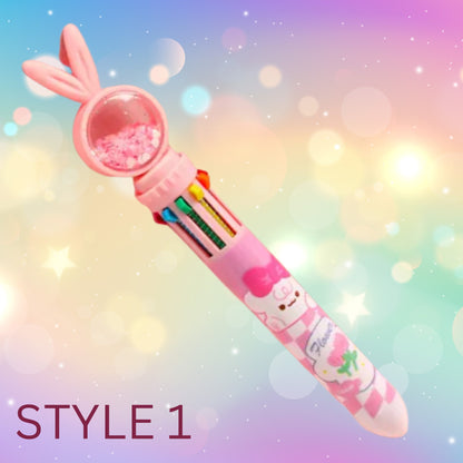 Glitter Bunny Ballpoint Pen - Kawaii Cartoon 10 in 1 Chunky Pen