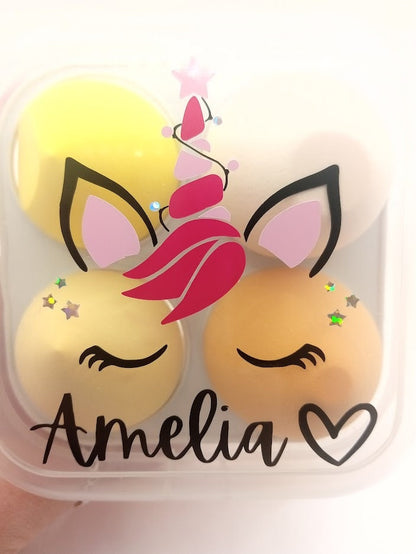 Christmas Unicorn Makeup Sponges - PERSONALISED Makeup Sponge Gift Box
