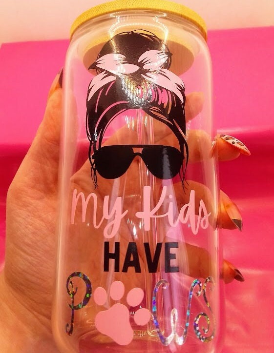 My Kids Have Paws Glass Tumbler - Dog Mom Drinks Cup Gift