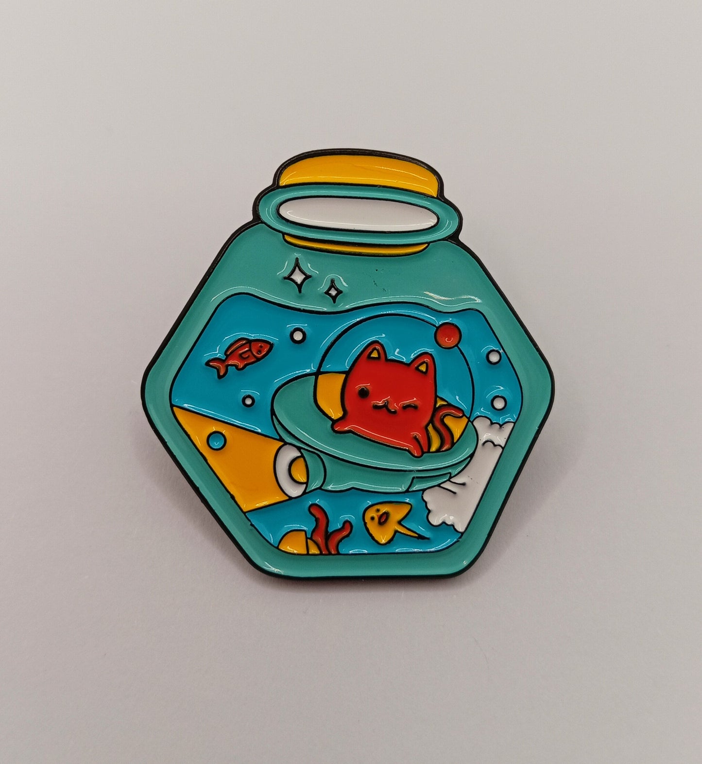 Cat in a Bottle Pin Badge - Funny Cat Lover Pin Badge