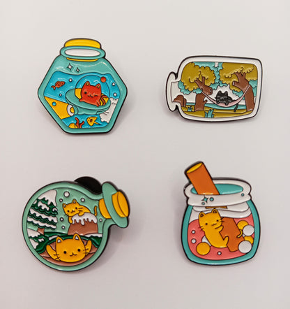 Cat in a Bottle Pin Badge - Funny Cat Lover Pin Badge