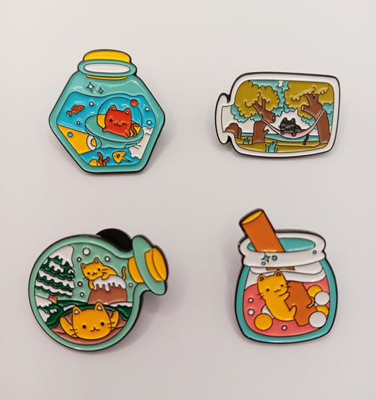 Cat in a Bottle Pin Badge - Funny Cat Lover Pin Badge