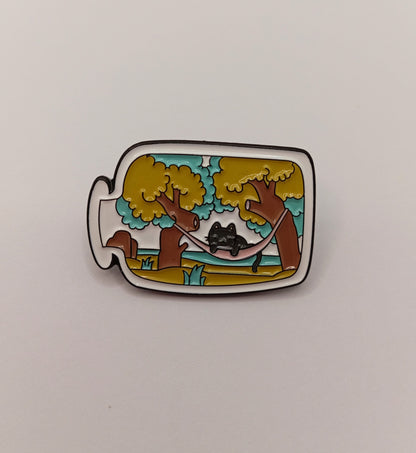 Cat in a Bottle Pin Badge - Funny Cat Lover Pin Badge