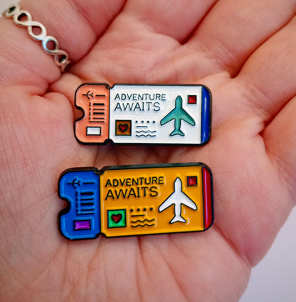 Adventure Awaits - Travel Ticket Pin Badge