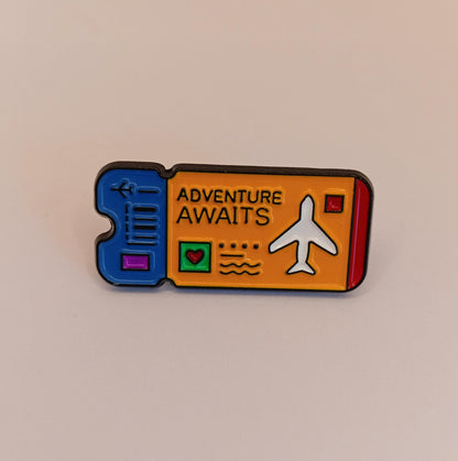 Adventure Awaits - Travel Ticket Pin Badge