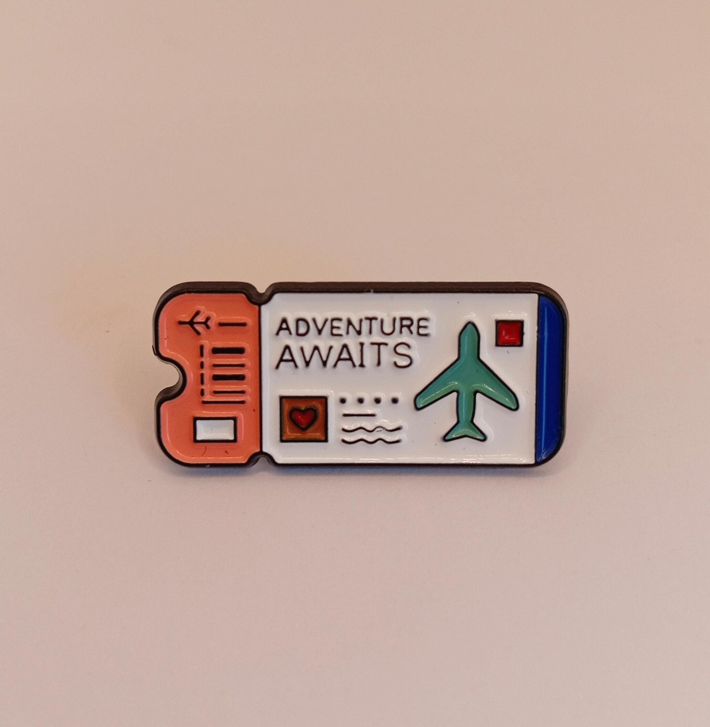 Adventure Awaits - Travel Ticket Pin Badge