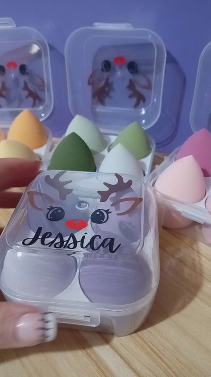Christmas Reindeer Makeup Sponges - Personalised Makeup Sponge Gift Box